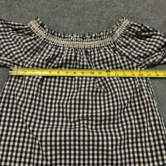Madewell Gingham Blouse XXS Off Shoulder Navy Blue And White Checked Loose Fit - Picture 8 of 11